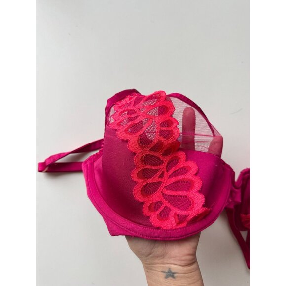 NWOT SAVAGE x FENTY Not Sorry Goji Berry Half Cup Plunge Lace Bra, Size 34DD - Picture 7 of 16